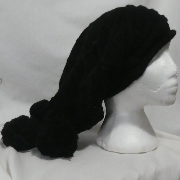 Black Knitted Hat with Pom-Poms - Picture 1 of 12